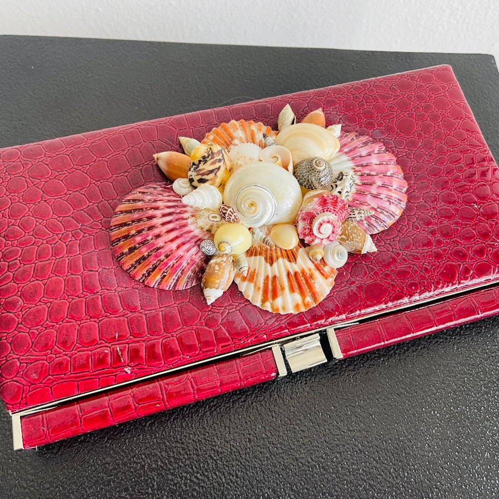 SEA GEM ART Evening clutch Red leather shells - Picture 3 of 14